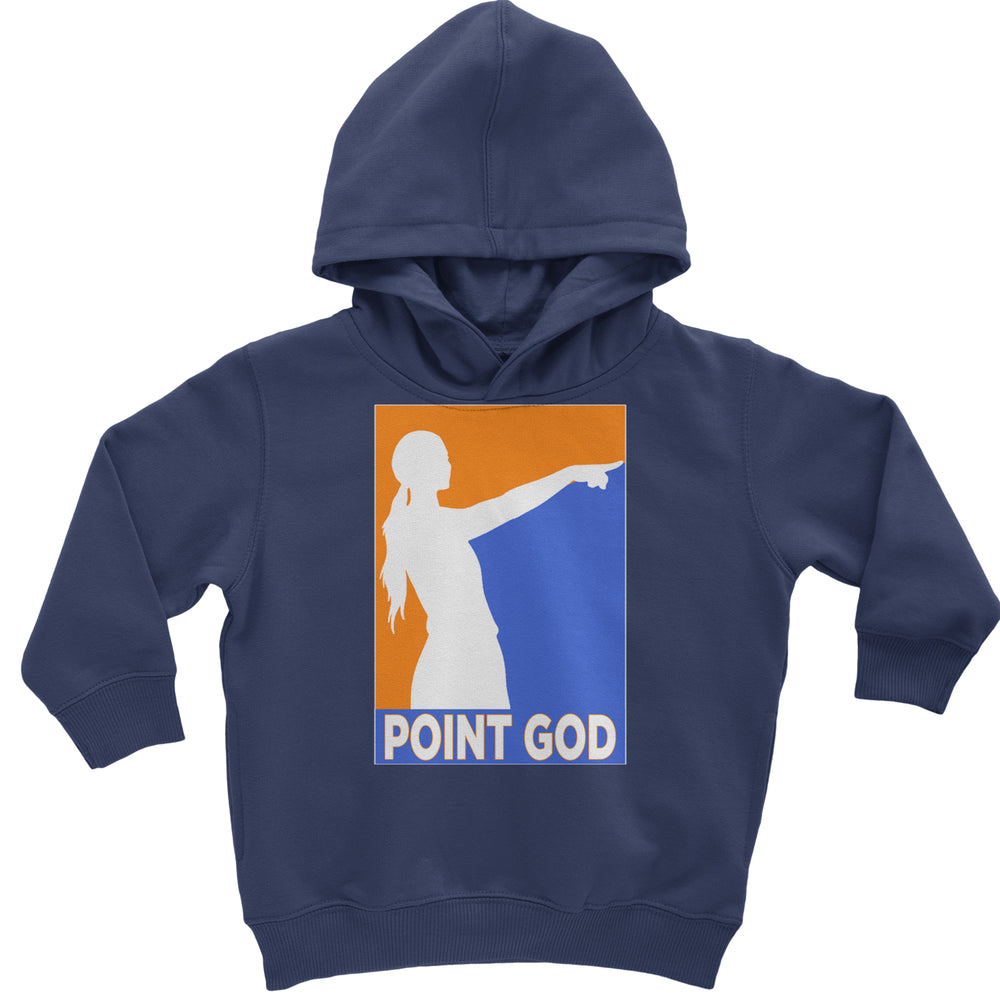 Point God Cunningham Basketball Pointing Meme graphic on Toddler Hoodie and Baby Fleece Onesie in Navy Blue