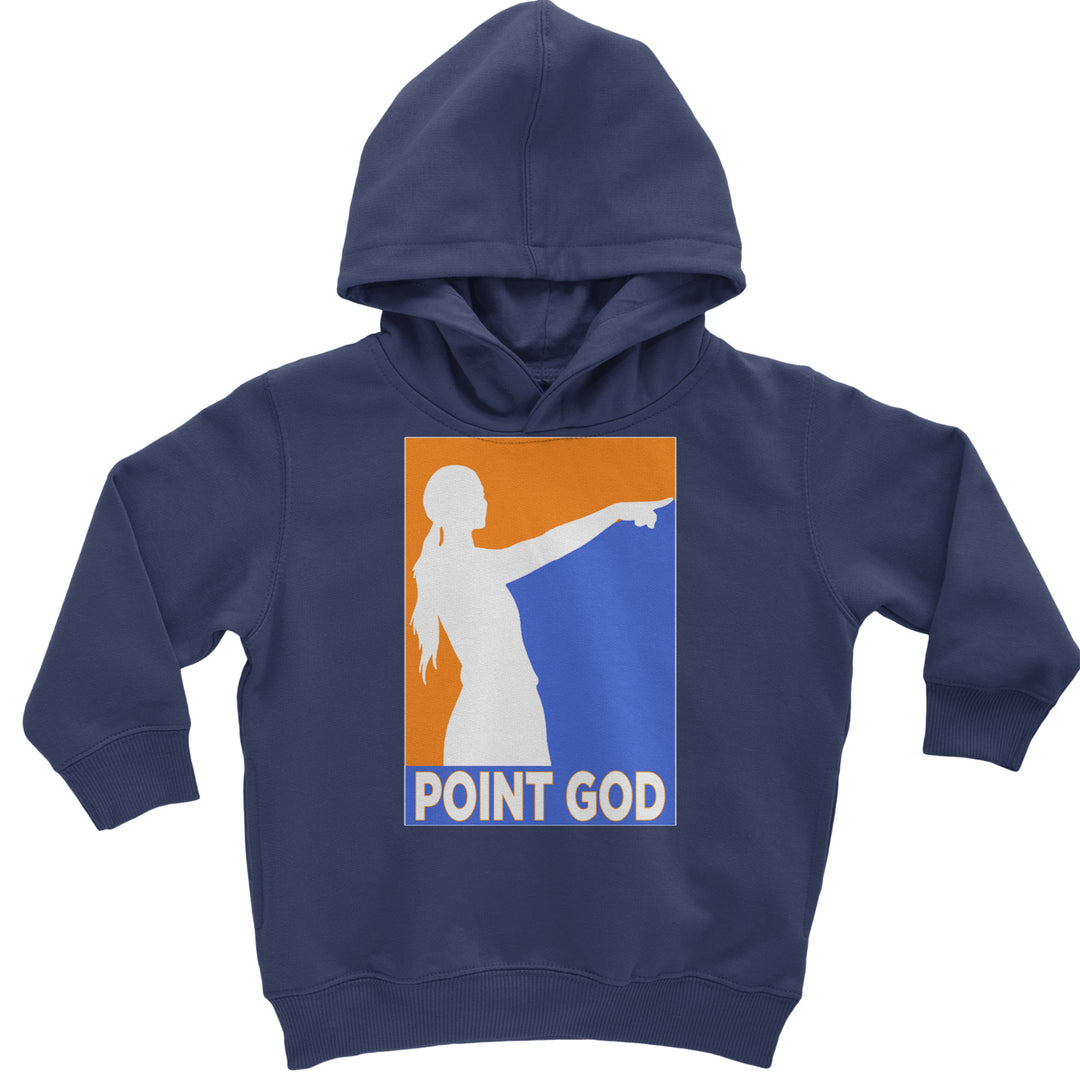 Point God Cunningham Basketball Pointing Meme  Toddler Hoodie Or Infant Fleece Romper Navy Blue