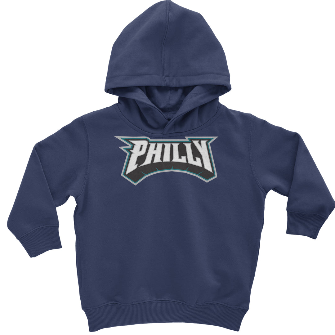Philly Bold Block Throwback Toddler Hoodie Or Infant Fleece Romper Navy Blue