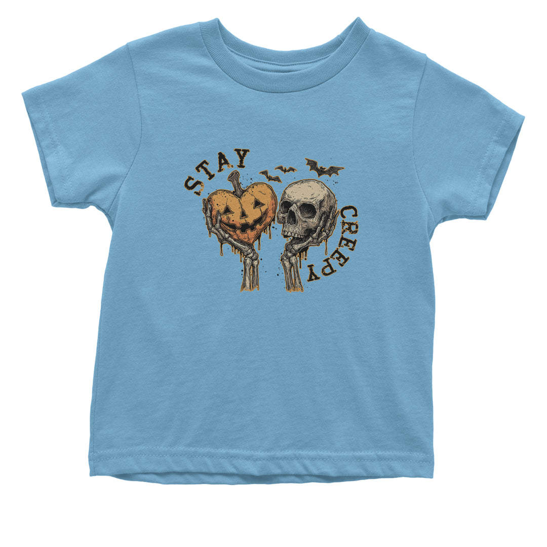 Stay Creepy Skull and Pumpkin Halloween Infant One-Piece Romper Bodysuit Or Toddler T-shirt Light Blue