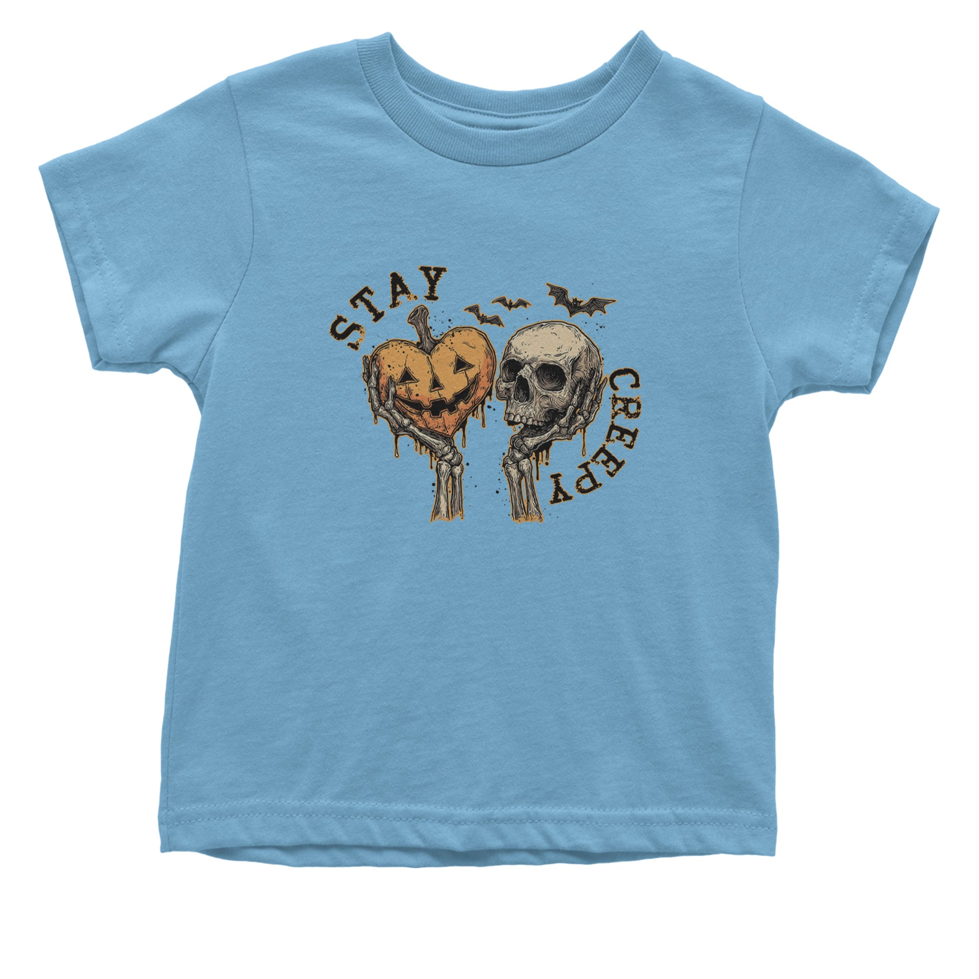 Stay Creepy Skull and Pumpkin Halloween Infant One-Piece Romper Bodysuit Or Toddler T-shirt Light Blue