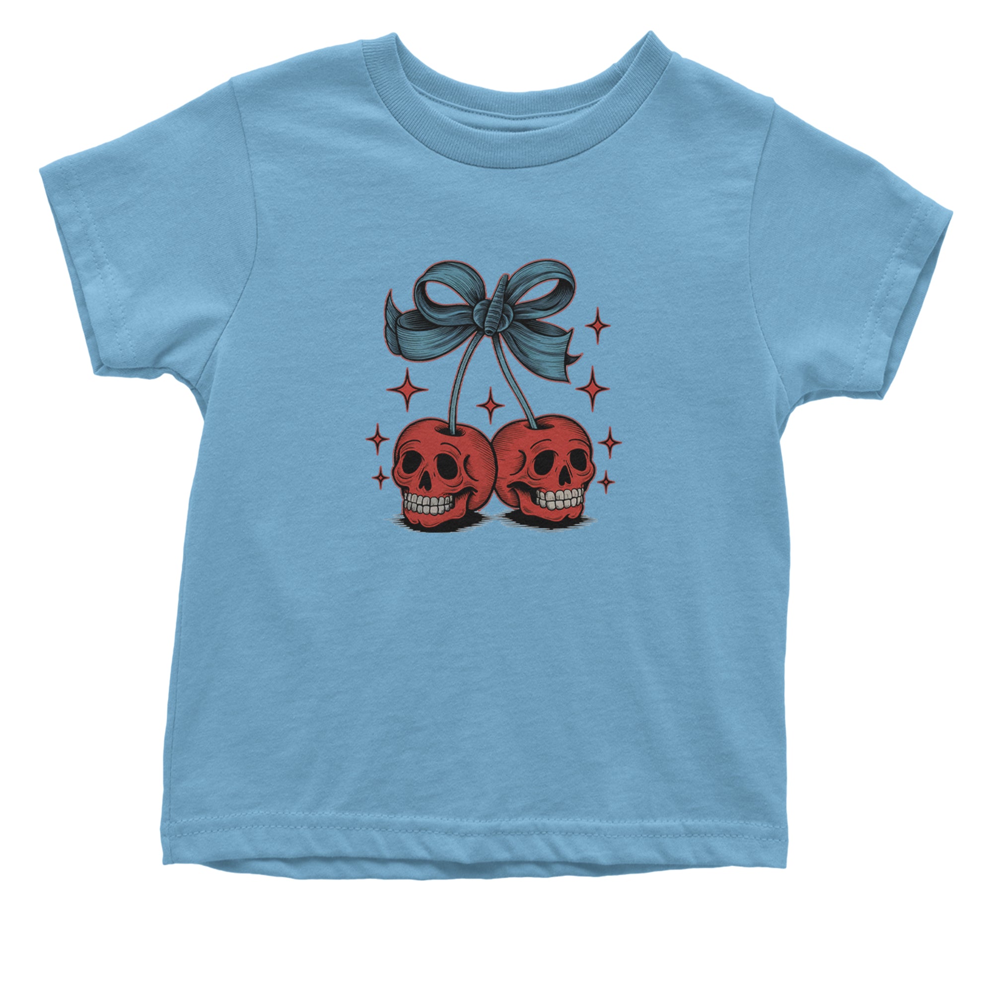 Cherry Skulls Retro Tattoo Infant One-Piece Romper Bodysuit Or Toddler T-shirt Light Blue