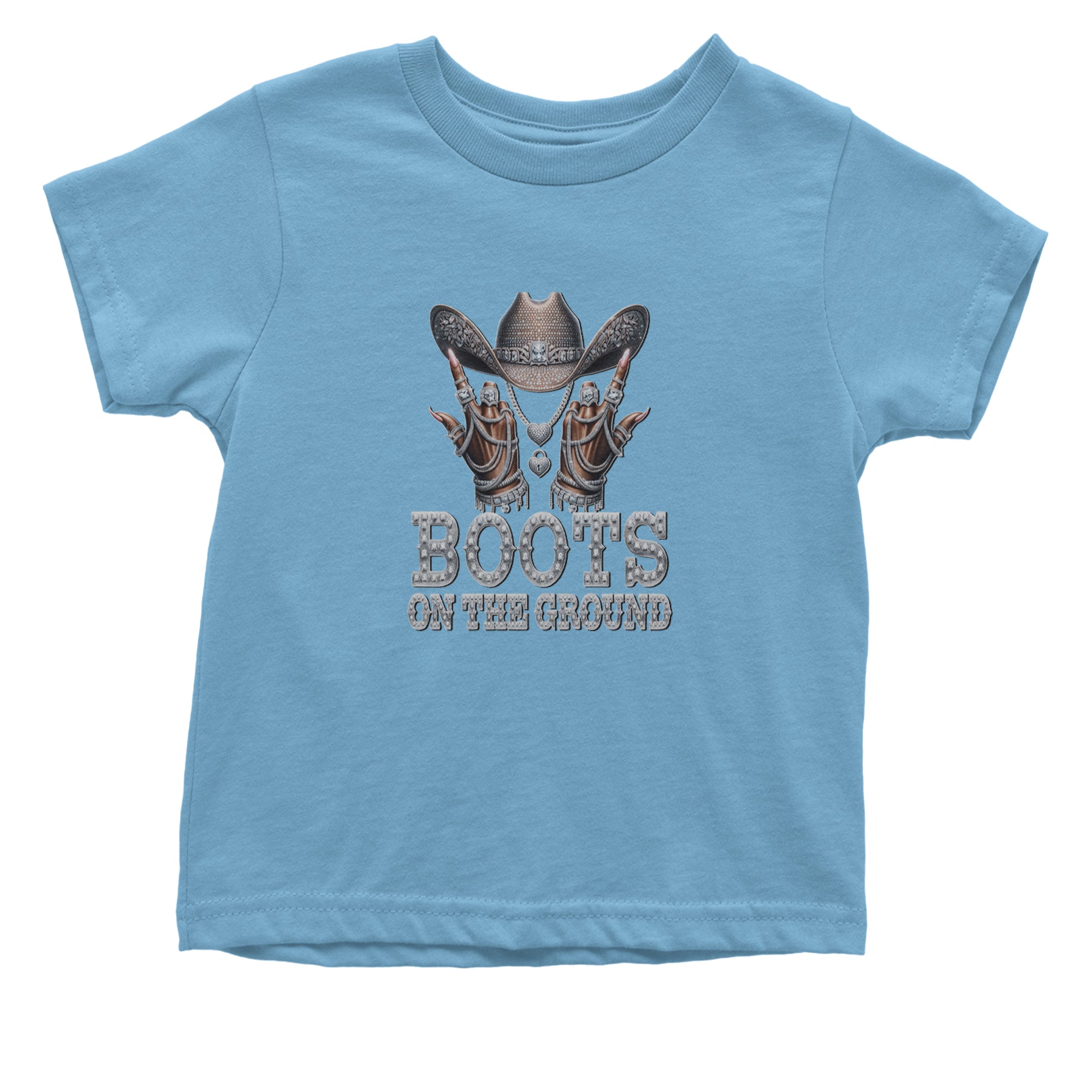 Boots On The Ground Bling Infant One-Piece Romper Bodysuit Or Toddler T-shirt Light Blue