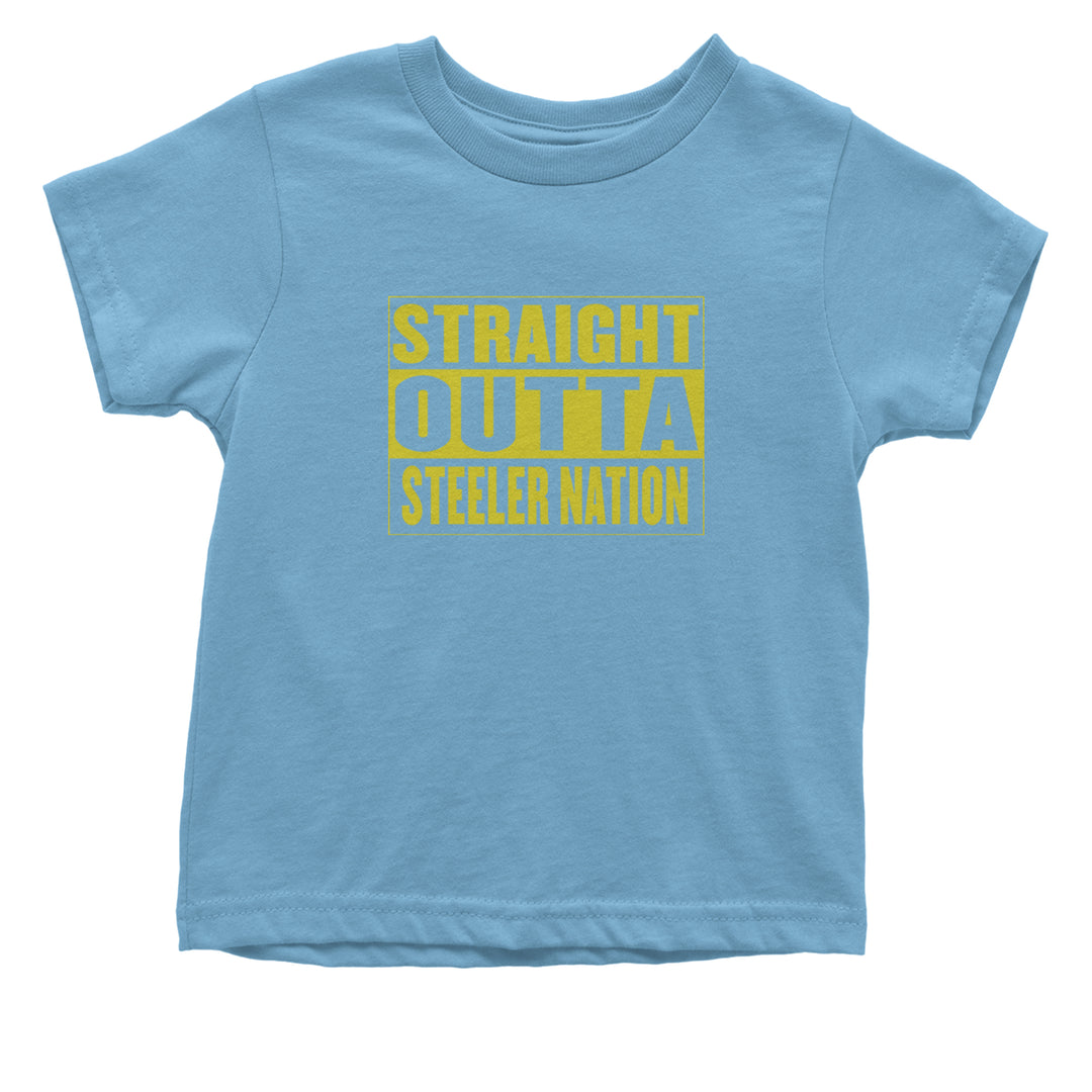Straight Outta Steeler Nation Football graphic on Onesie and Toddler T-Shirt in Light Blue alternate view 2