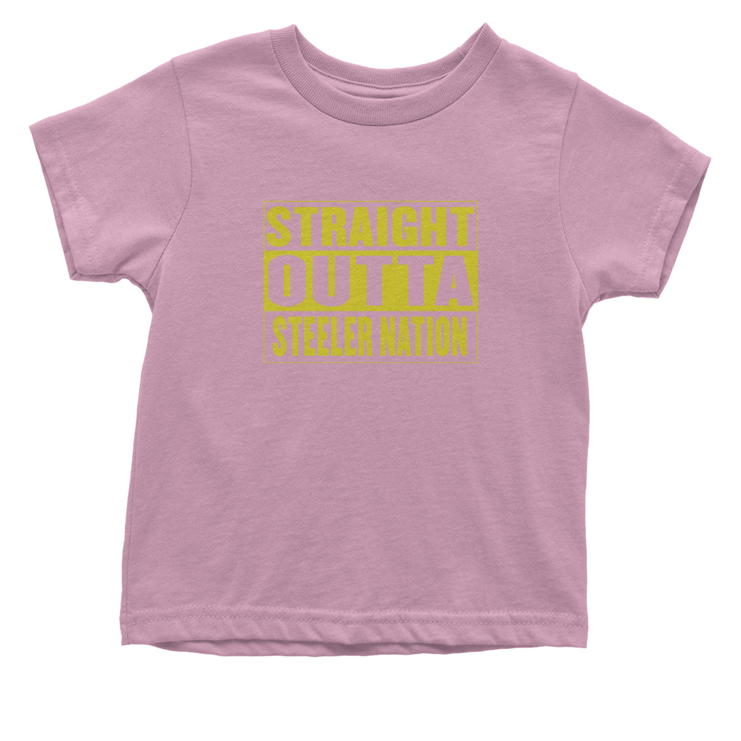 Straight Outta Steeler Nation Football graphic on Onesie and Toddler T-Shirt in Light Pink alternate view 2