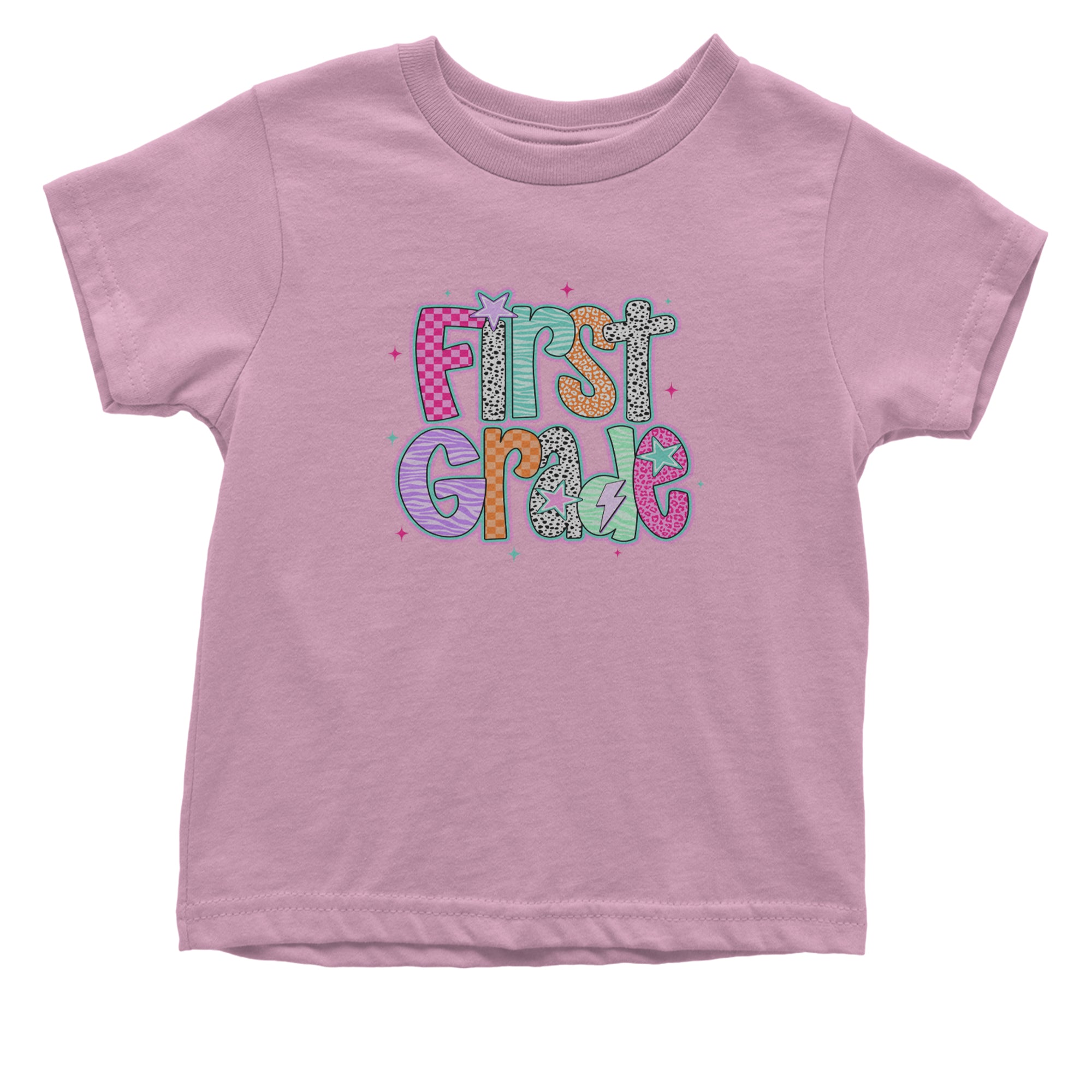 First Grade Vibes Colorful Back to School Infant One-Piece Romper Bodysuit Or Toddler T-shirt Light Pink