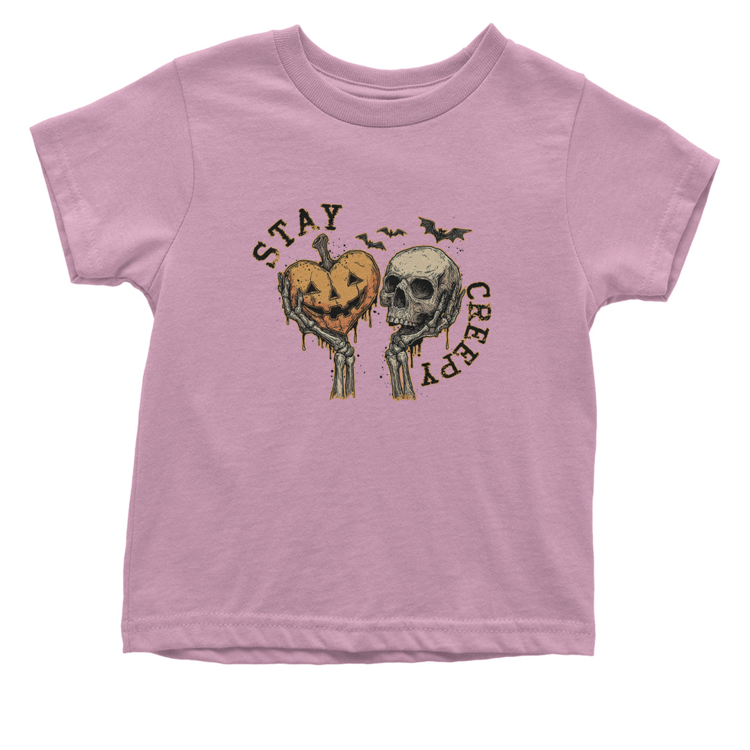 Stay Creepy Skull and Pumpkin Halloween Infant One-Piece Romper Bodysuit Or Toddler T-shirt Light Pink