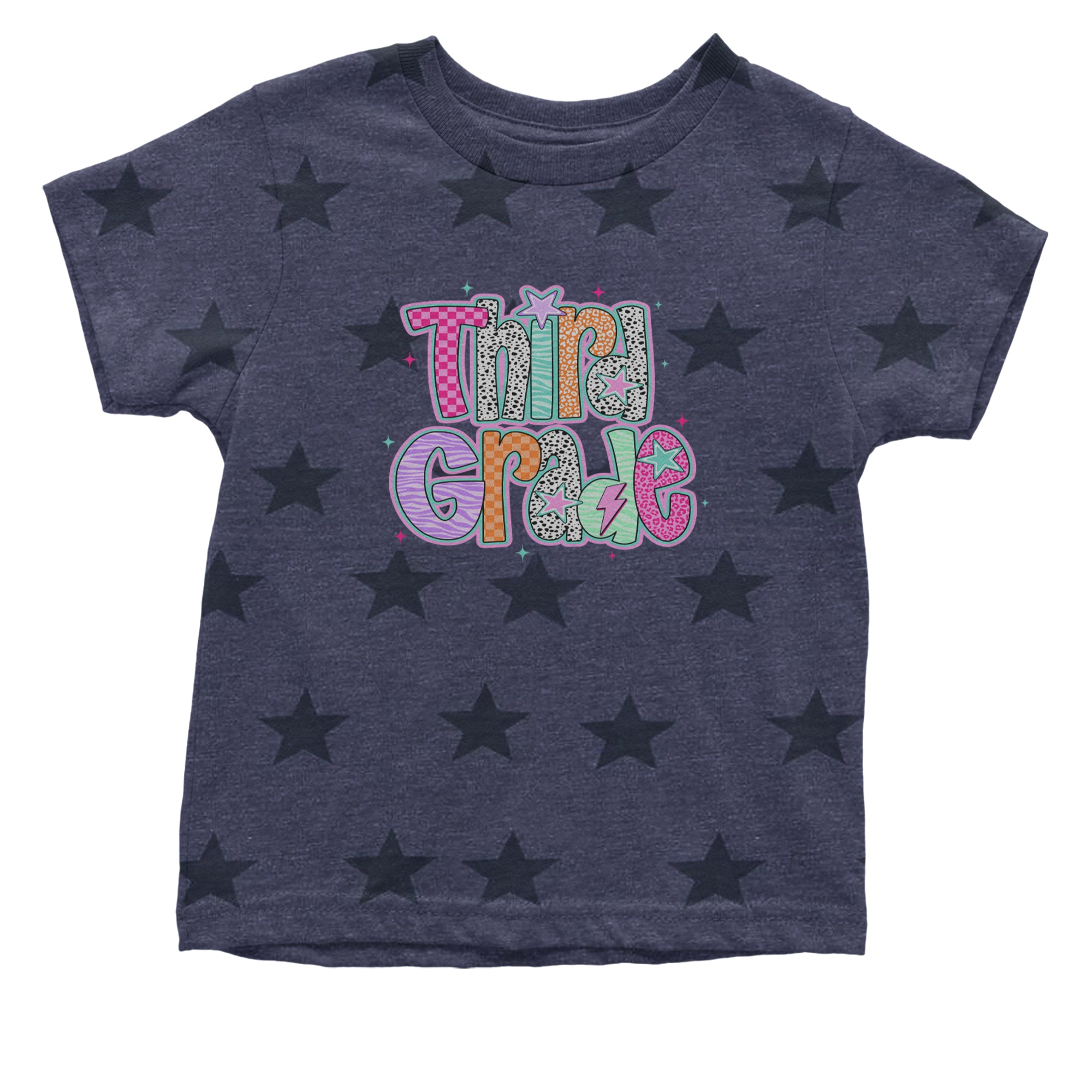 Third Grade Thunder Colorful Back to School Infant One-Piece Romper Bodysuit Or Toddler T-shirt Navy Blue STAR