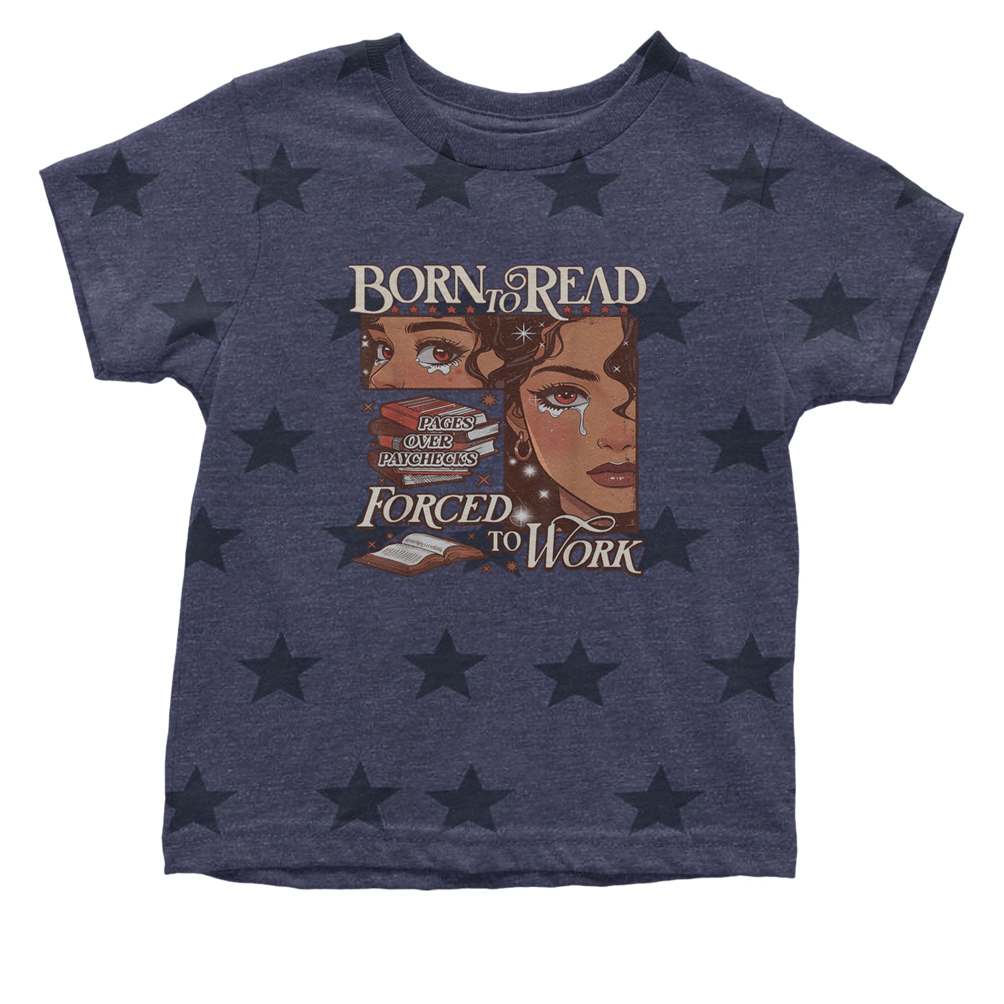 Born To Read Pages Over Paychecks Infant One-Piece Romper Bodysuit Or Toddler T-shirt Navy Blue STAR