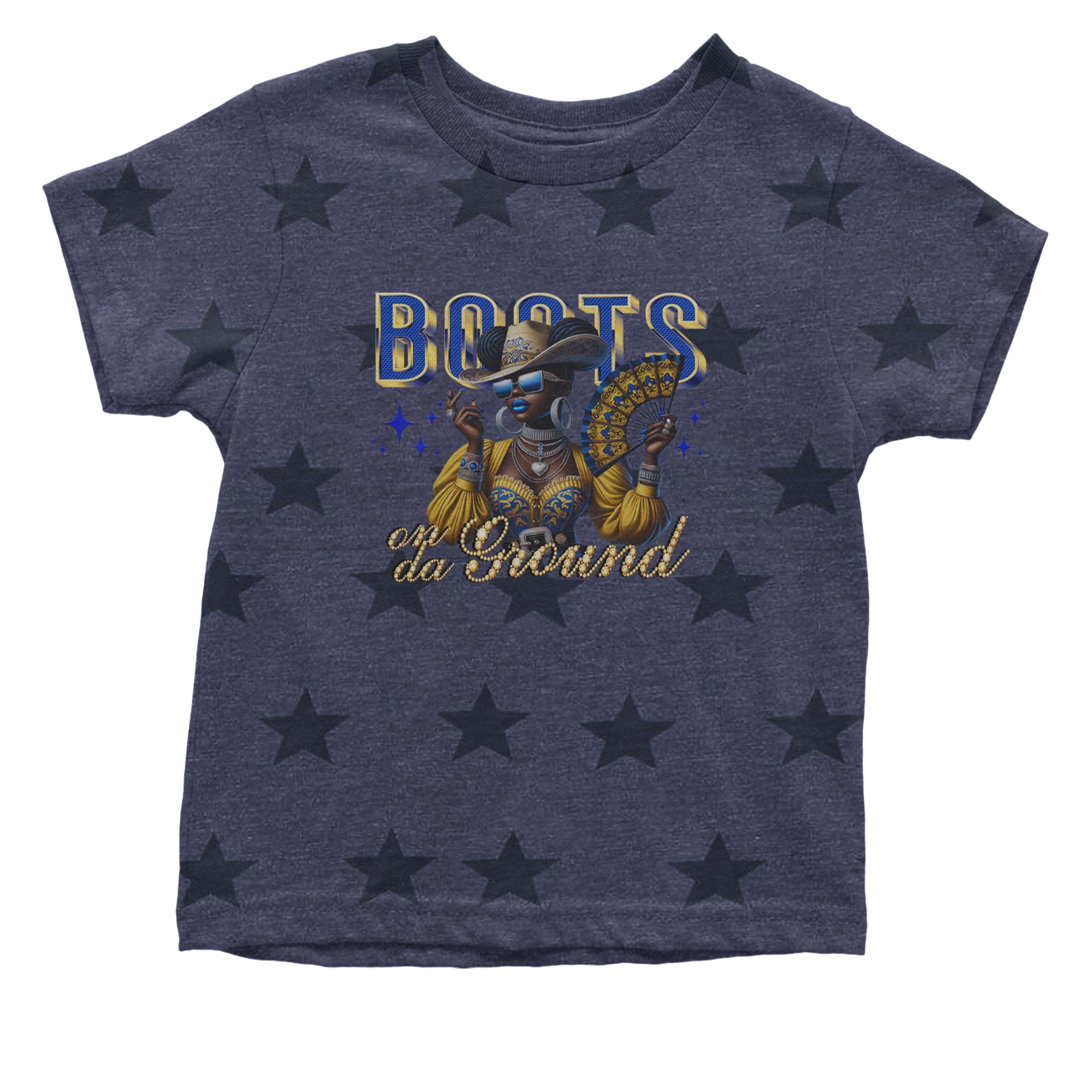 Boots On Da Ground Folding Fan Infant One-Piece Romper Bodysuit Or Toddler T-shirt Navy Blue STAR