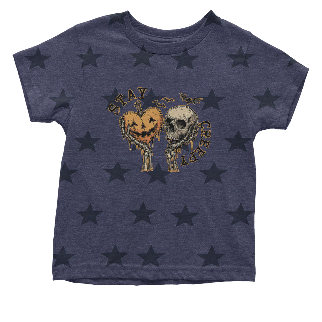 Stay Creepy Skull and Pumpkin Halloween Infant One-Piece Romper Bodysuit Or Toddler T-shirt Navy Blue STAR