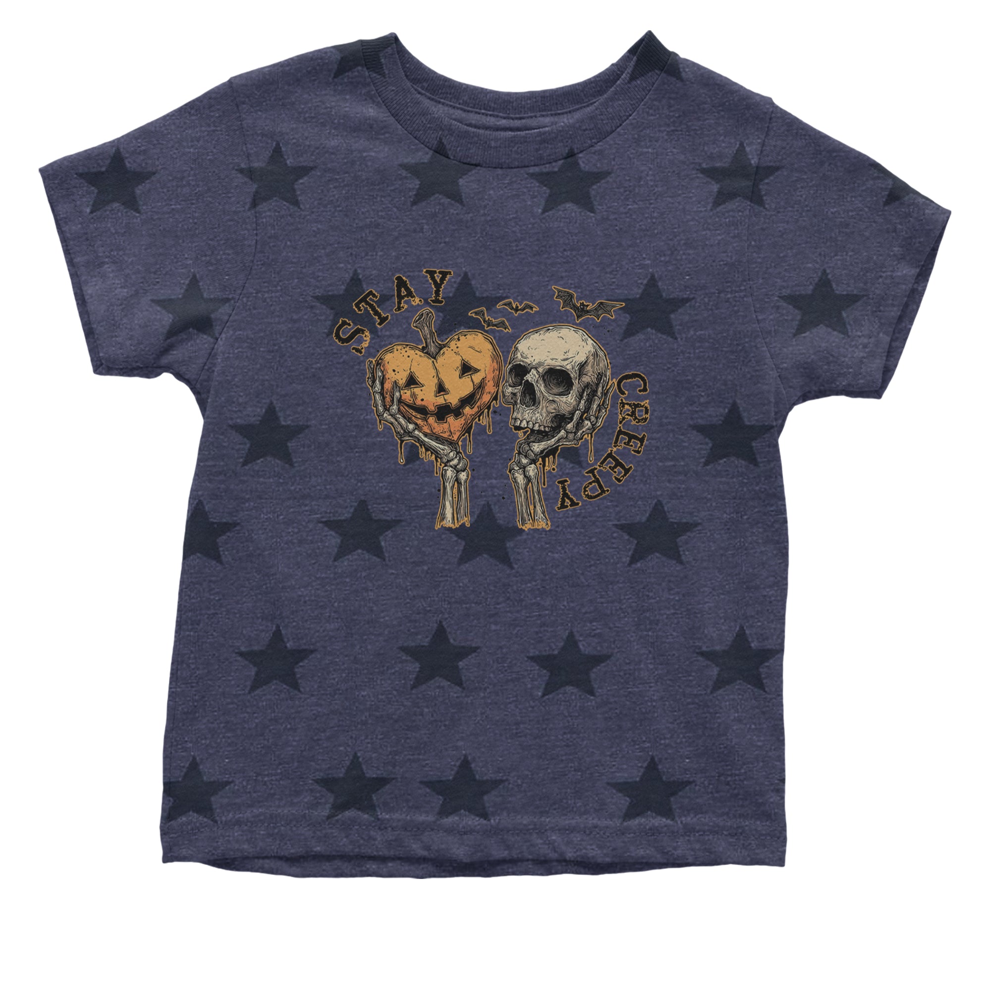Stay Creepy Skull and Pumpkin Halloween Infant One-Piece Romper Bodysuit Or Toddler T-shirt Navy Blue STAR