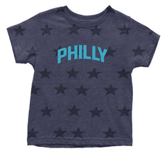 Philly Philadelphia Pride graphic on Onesie and Toddler T-Shirt in Navy Blue STAR alternate view 2