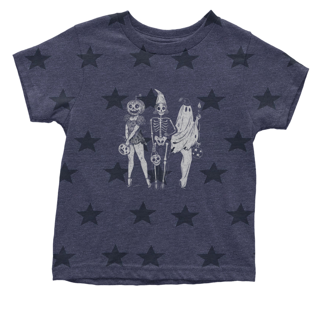 Vintage Spooky Squad Pinup Halloween Design Infant One-Piece Romper Bodysuit Or Toddler T-shirt Navy Blue STAR