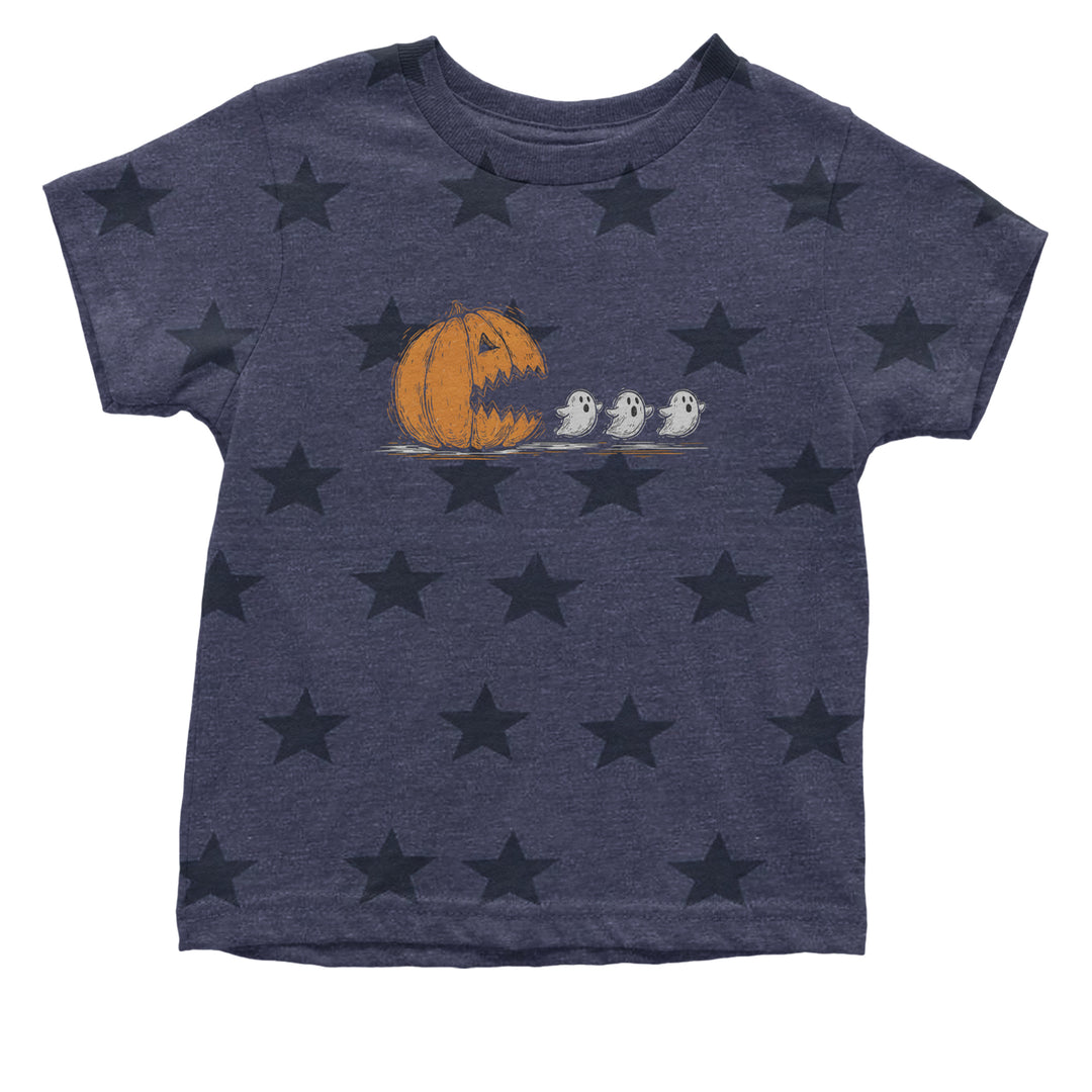 Pumpkin Pacman Chasing Ghosts Halloween Infant One-Piece Romper Bodysuit Or Toddler T-shirt Navy Blue STAR