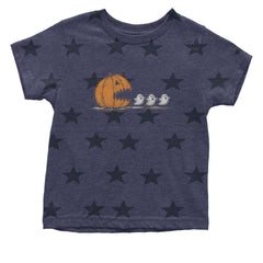 Pumpkin Pacman Chasing Ghosts Halloween Infant One-Piece Romper Bodysuit Or Toddler T-shirt Navy Blue STAR