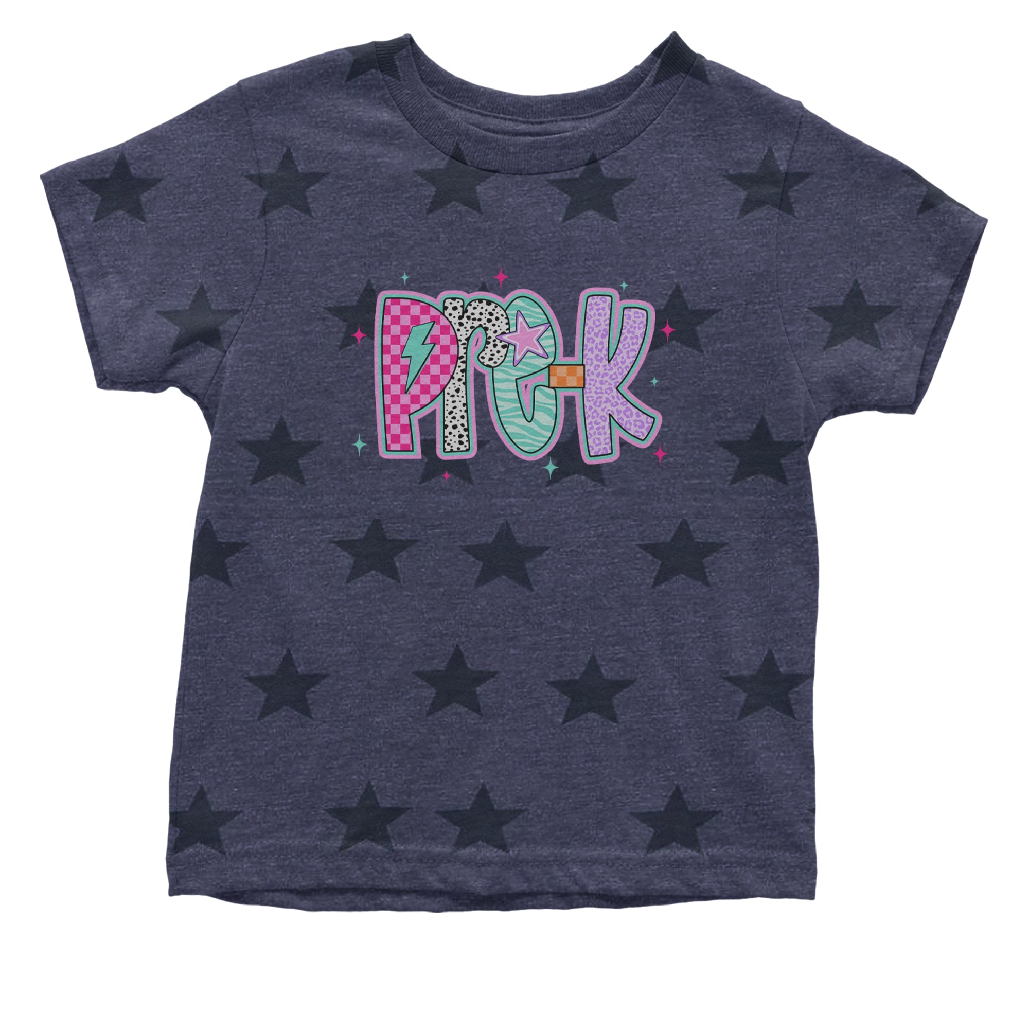 Pre-K Party Time Colorful Back to School Infant One-Piece Romper Bodysuit Or Toddler T-shirt Navy Blue STAR
