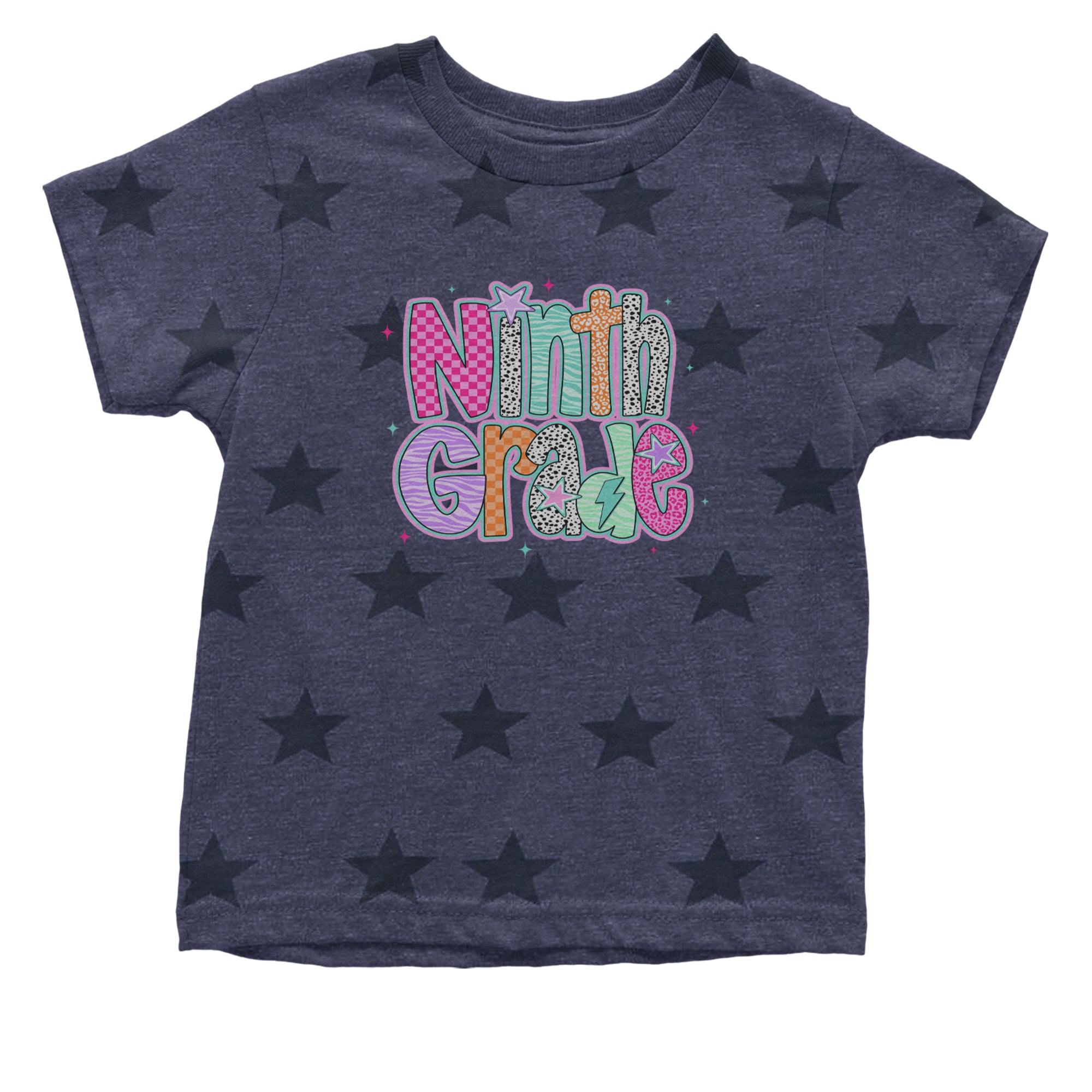 Ninth Grade Freshman Vibes Colorful Back to School Infant One-Piece Romper Bodysuit Or Toddler T-shirt Navy Blue STAR