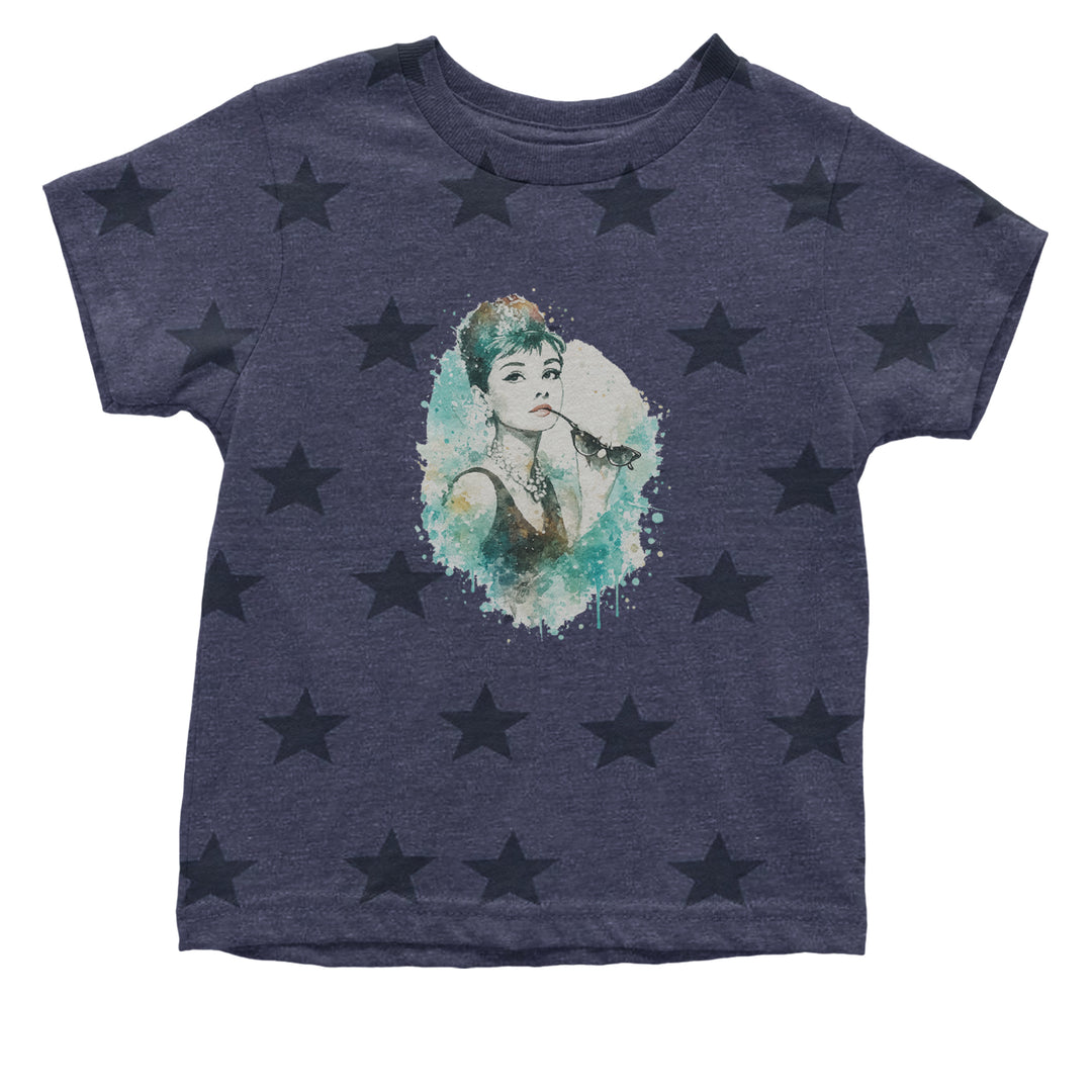 Mrs. Herpburn Iconic Watercolors Infant One-Piece Romper Bodysuit Or Toddler T-shirt Navy Blue STAR