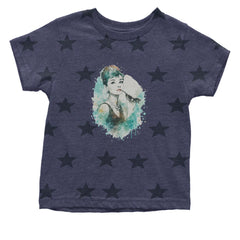 Mrs. Herpburn Iconic Watercolors Infant One-Piece Romper Bodysuit Or Toddler T-shirt Navy Blue STAR