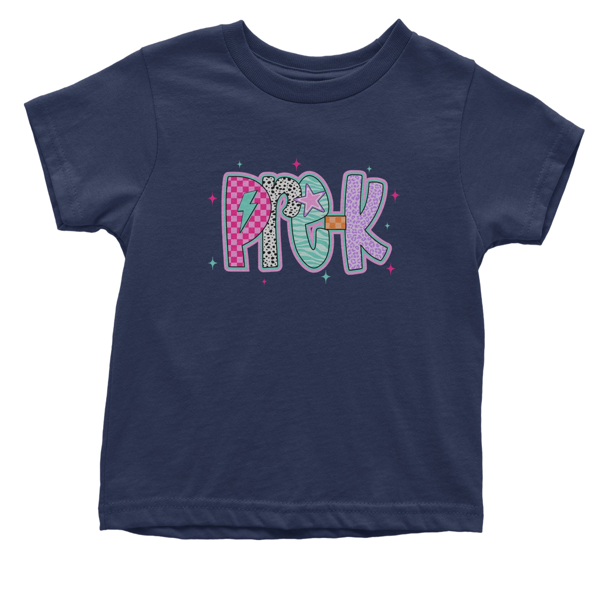 Pre-K Party Time Colorful Back to School Infant One-Piece Romper Bodysuit Or Toddler T-shirt Navy Blue