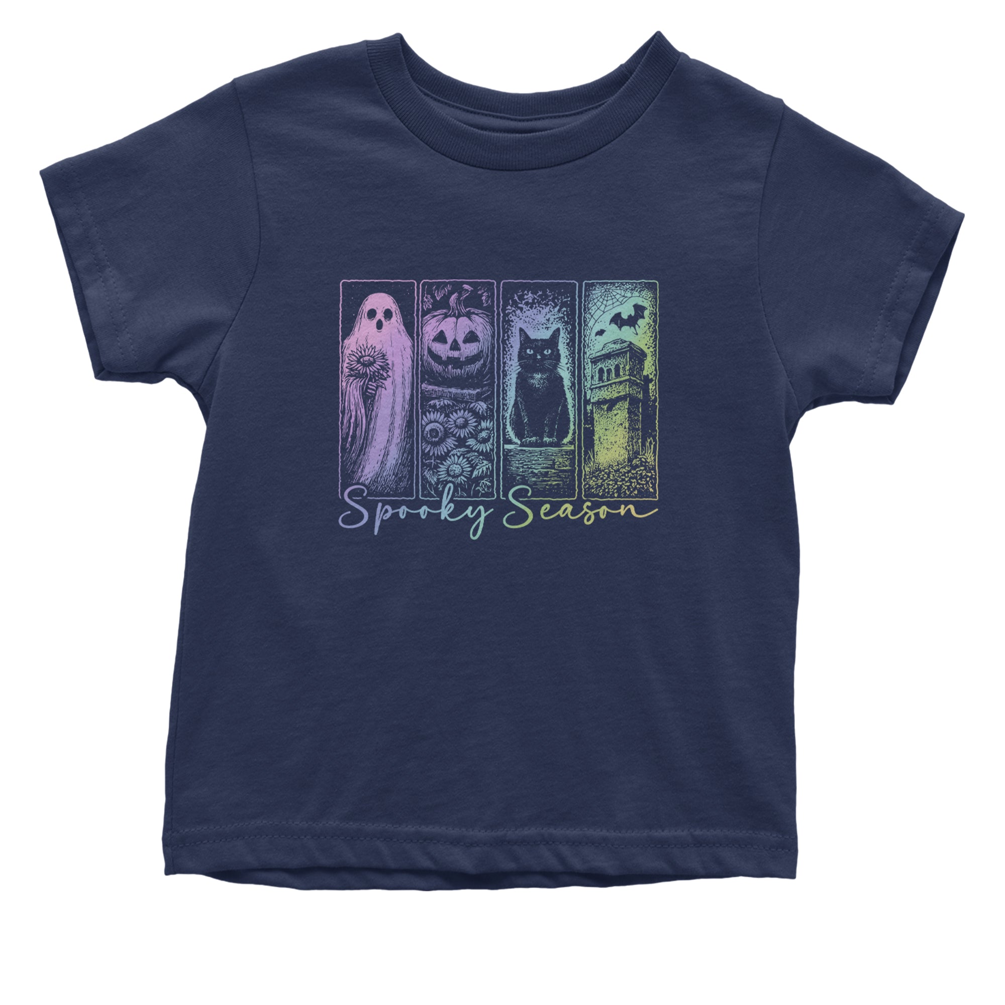 Spooky Season Cute Pastel Halloween Design Infant One-Piece Romper Bodysuit Or Toddler T-shirt Navy Blue