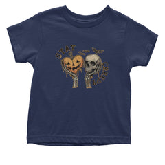 Stay Creepy Skull and Pumpkin Halloween Infant One-Piece Romper Bodysuit Or Toddler T-shirt Navy Blue