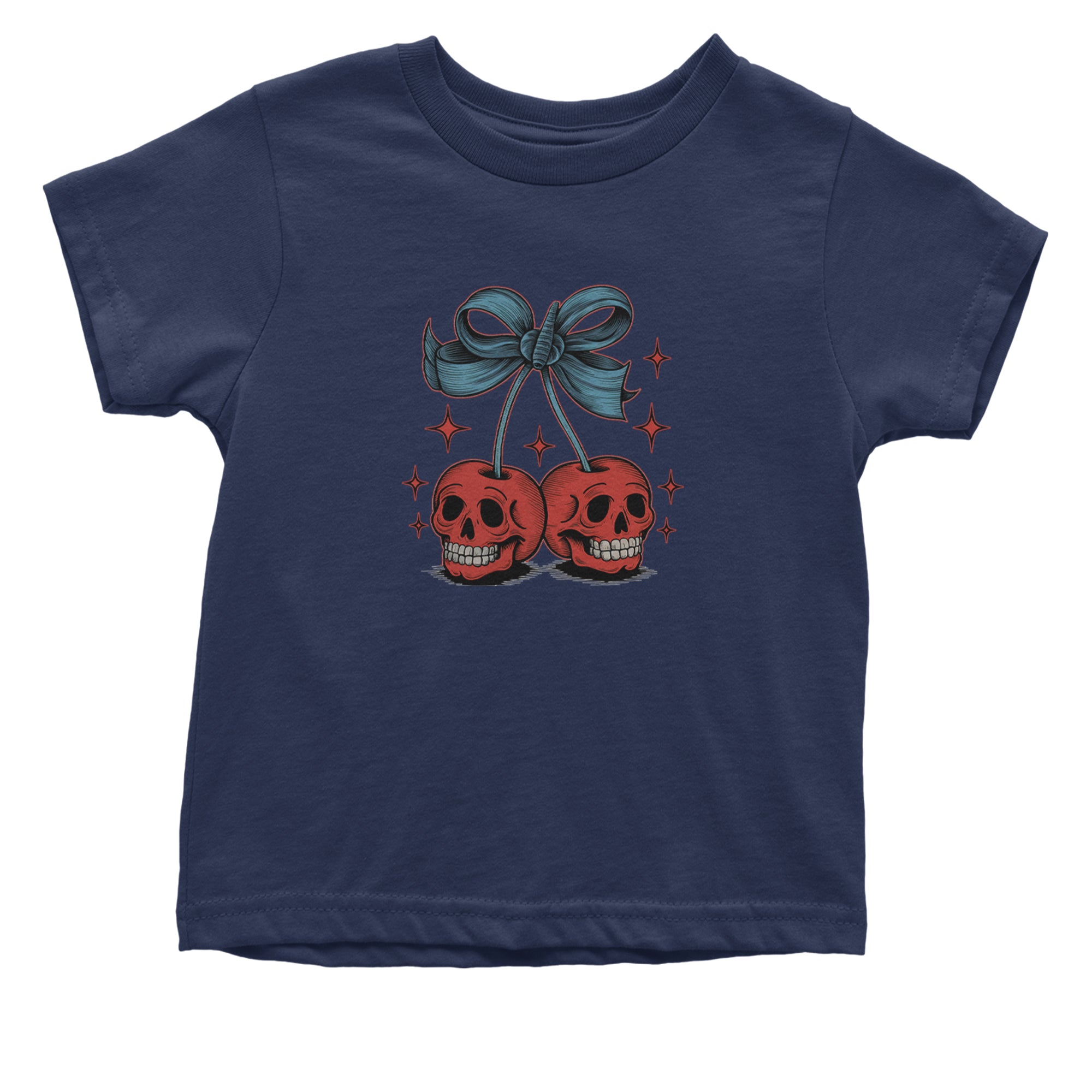 Cherry Skulls Retro Tattoo Infant One-Piece Romper Bodysuit Or Toddler T-shirt Navy Blue