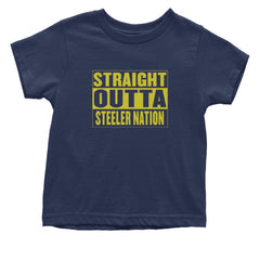Straight Outta Steeler Nation Football graphic on Onesie and Toddler T-Shirt in Navy Blue alternate view 2