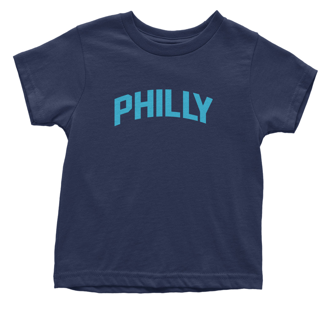 Philly Philadelphia Pride graphic on Onesie and Toddler T-Shirt in Navy Blue alternate view 2