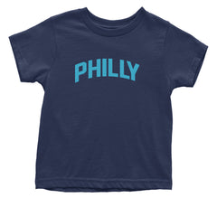 Philly Philadelphia Pride graphic on Onesie and Toddler T-Shirt in Navy Blue alternate view 2