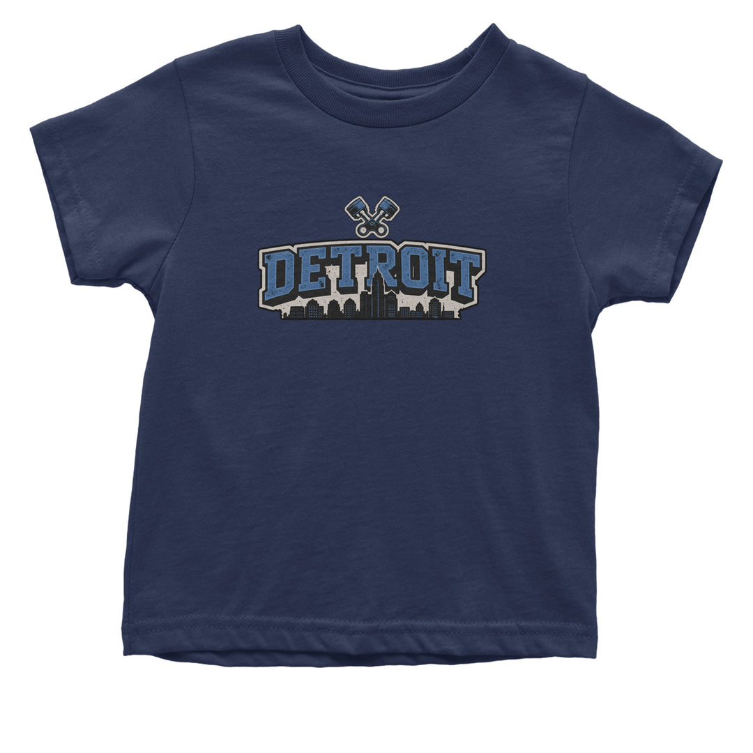 Detroit Motor City Retro Piston Infant One-Piece Romper Bodysuit Or Toddler T-shirt Navy Blue