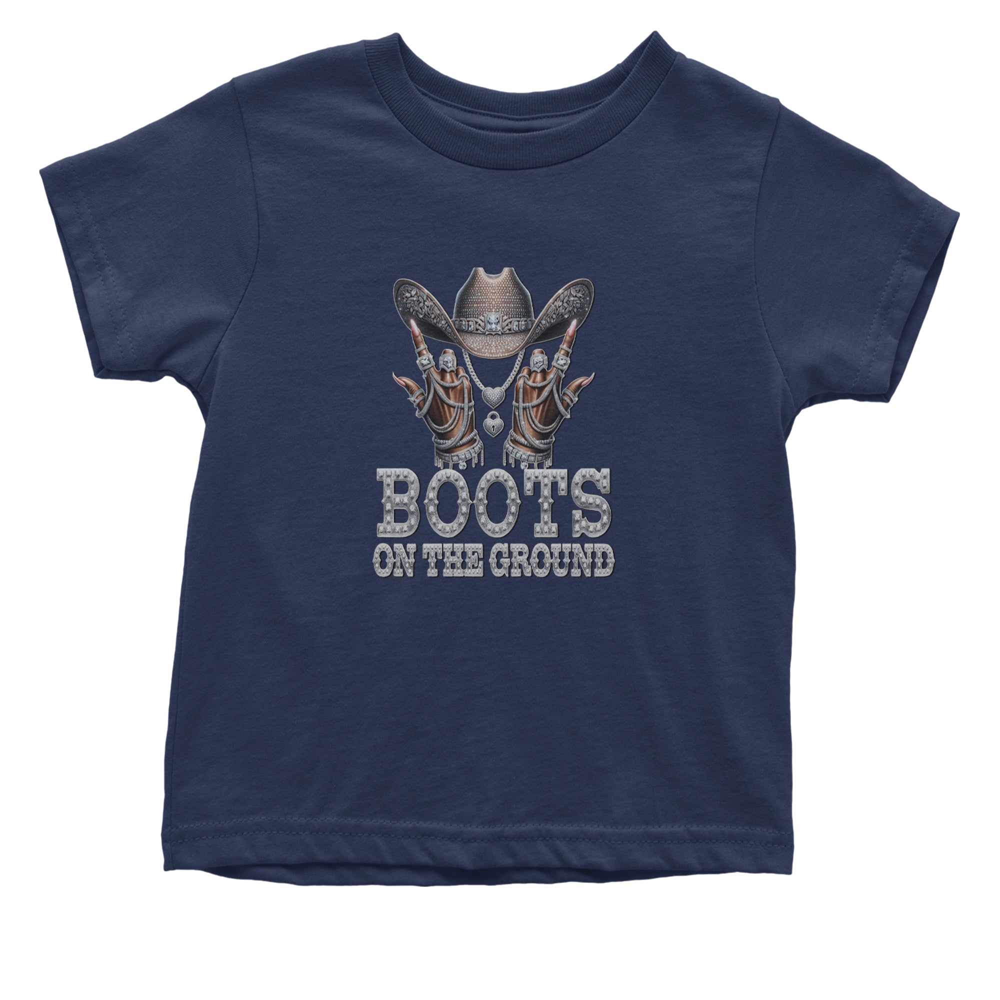 Boots On The Ground Bling Infant One-Piece Romper Bodysuit Or Toddler T-shirt Navy Blue