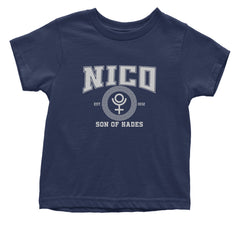 Nico Son of Hades Underworld Crest Infant One-Piece Romper Bodysuit Or Toddler T-shirt Navy Blue