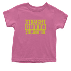 Straight Outta Steeler Nation Football graphic on Onesie and Toddler T-Shirt in Raspberry alternate view 2