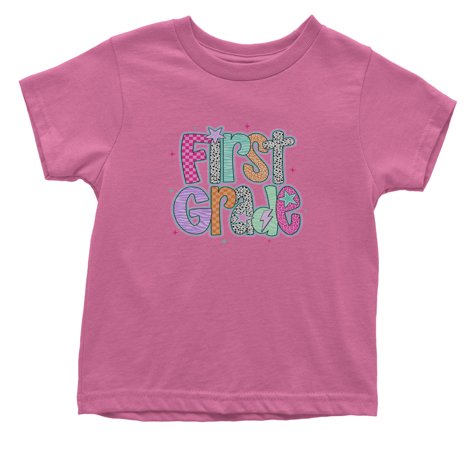 First Grade Vibes Colorful Back to School Infant One-Piece Romper Bodysuit Or Toddler T-shirt Raspberry
