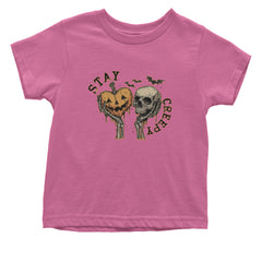 Stay Creepy Skull and Pumpkin Halloween Infant One-Piece Romper Bodysuit Or Toddler T-shirt Raspberry