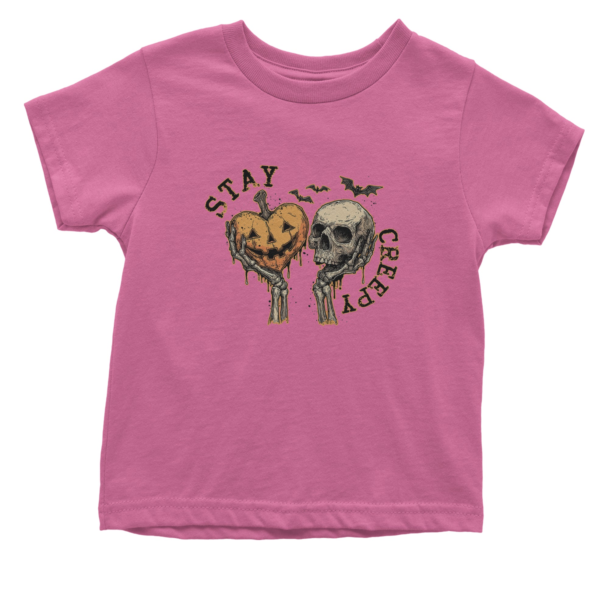 Stay Creepy Skull and Pumpkin Halloween Infant One-Piece Romper Bodysuit Or Toddler T-shirt Raspberry