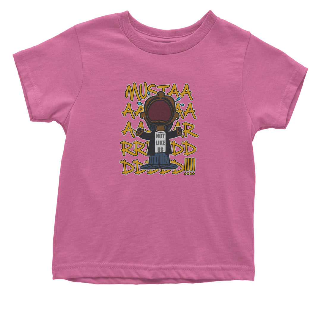 MUSTARD! Not Like Us Tv Off graphic on Onesie and Toddler T-Shirt in Raspberry alternate view 2