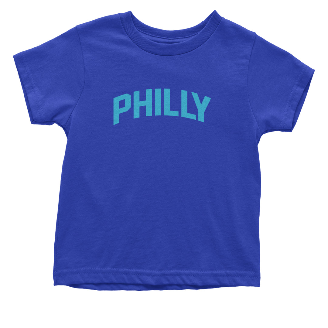 Philly Philadelphia Pride graphic on Onesie and Toddler T-Shirt in Royal Blue alternate view 2