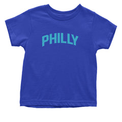 Philly Philadelphia Pride graphic on Onesie and Toddler T-Shirt in Royal Blue alternate view 2