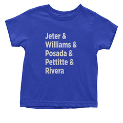 Jeter & Williams & Posada & Pettitte & Rivera Infant One-Piece Romper Bodysuit Or Toddler T-shirt Royal Blue