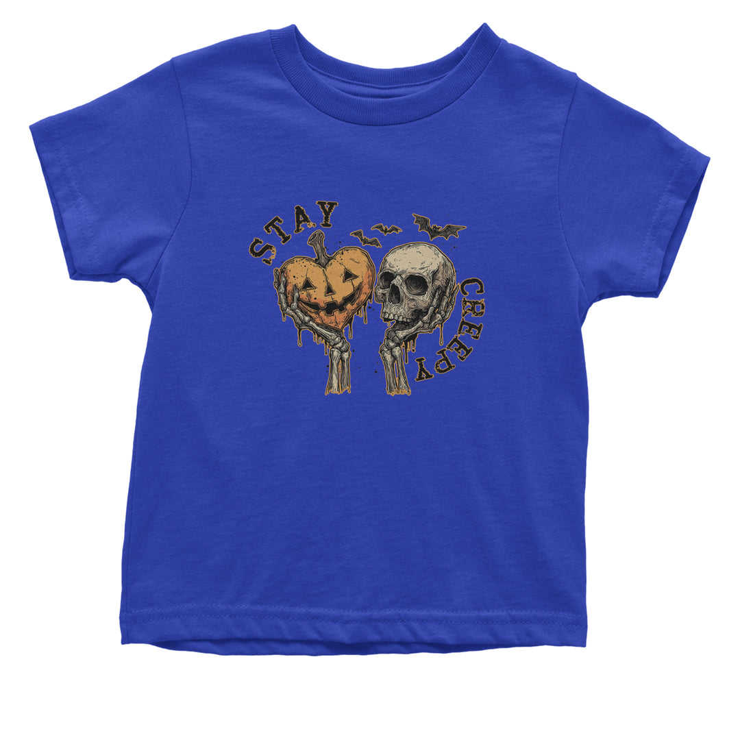 Stay Creepy Skull and Pumpkin Halloween Infant One-Piece Romper Bodysuit Or Toddler T-shirt Royal Blue