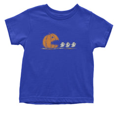 Pumpkin Pacman Chasing Ghosts Halloween Infant One-Piece Romper Bodysuit Or Toddler T-shirt Royal Blue