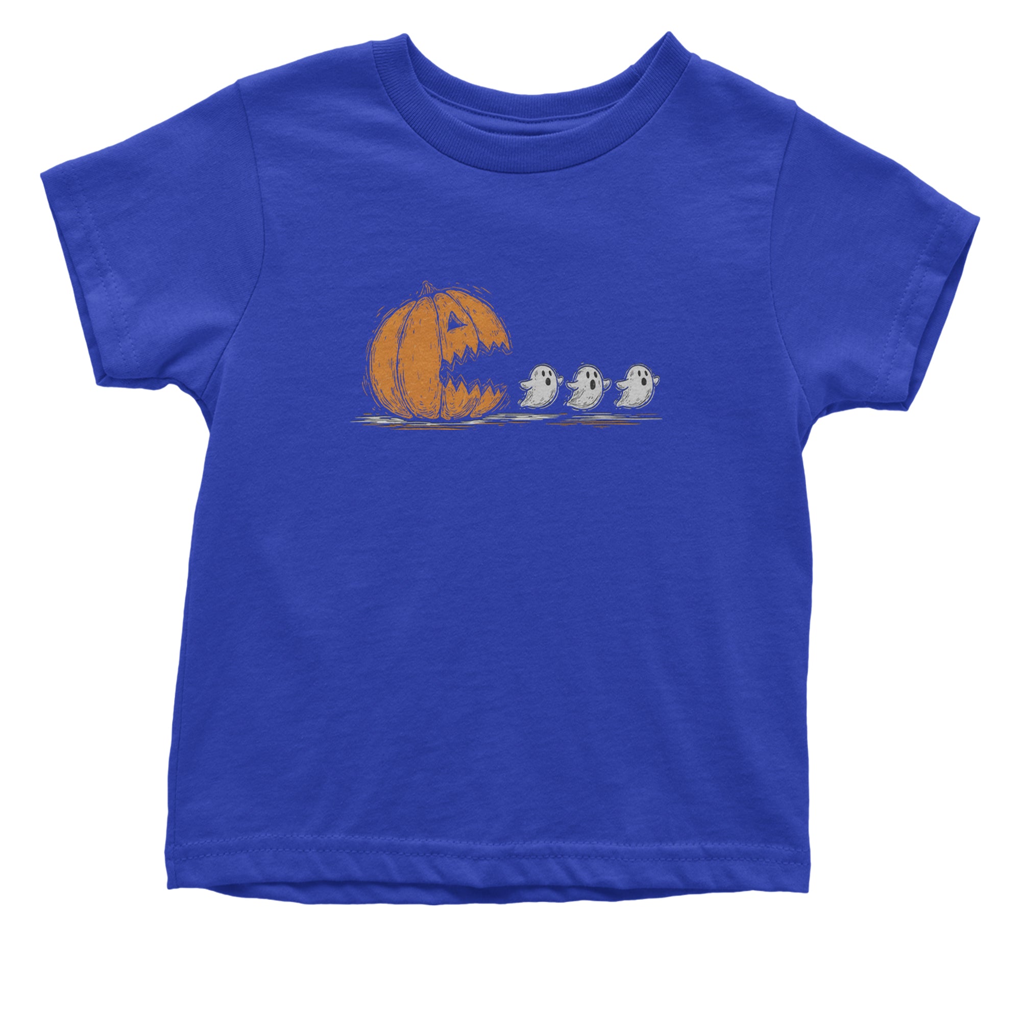 Pumpkin Pacman Chasing Ghosts Halloween Infant One-Piece Romper Bodysuit Or Toddler T-shirt Royal Blue