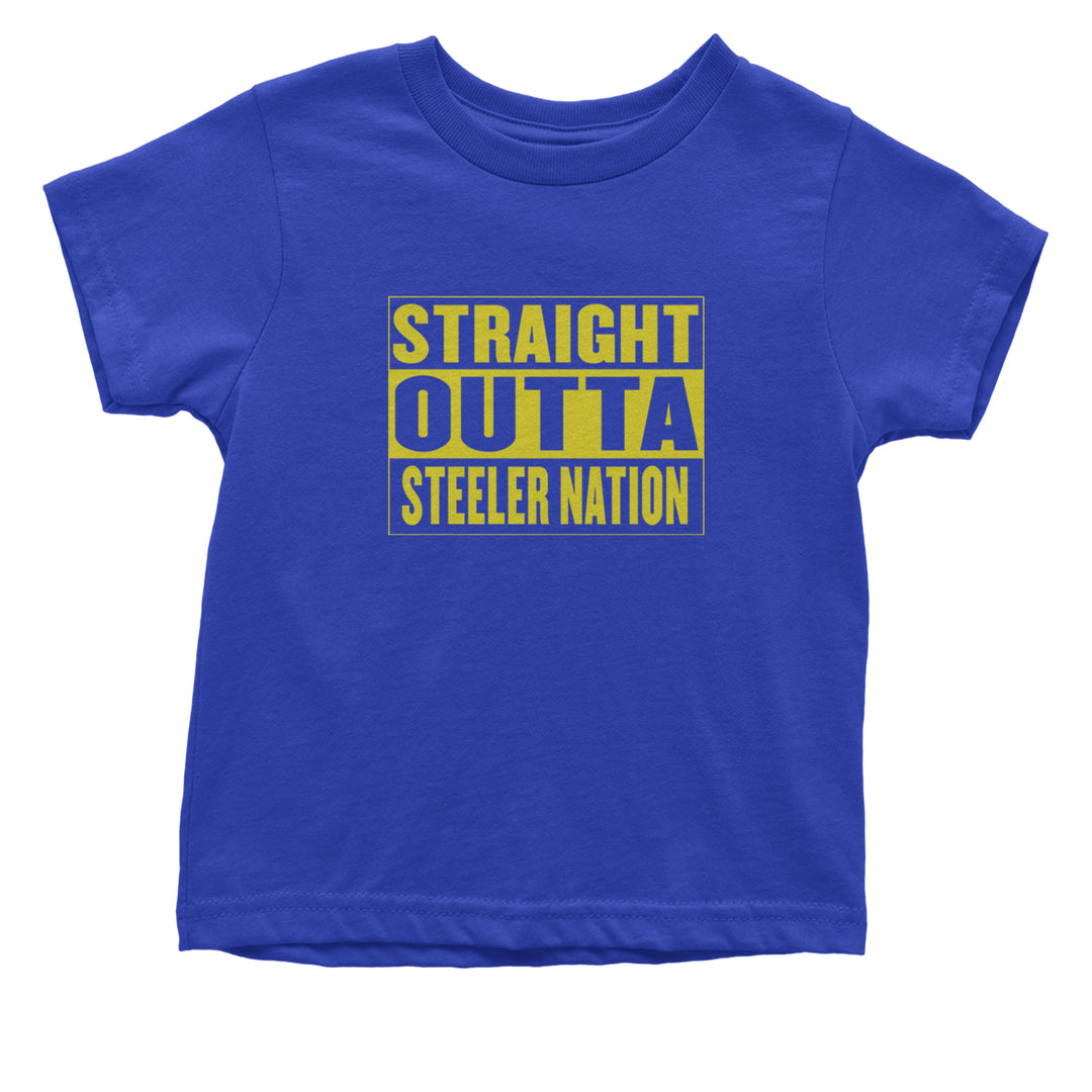 Straight Outta Steeler Nation Football graphic on Onesie and Toddler T-Shirt in Royal Blue alternate view 2