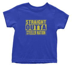 Straight Outta Steeler Nation Football graphic on Onesie and Toddler T-Shirt in Royal Blue alternate view 2
