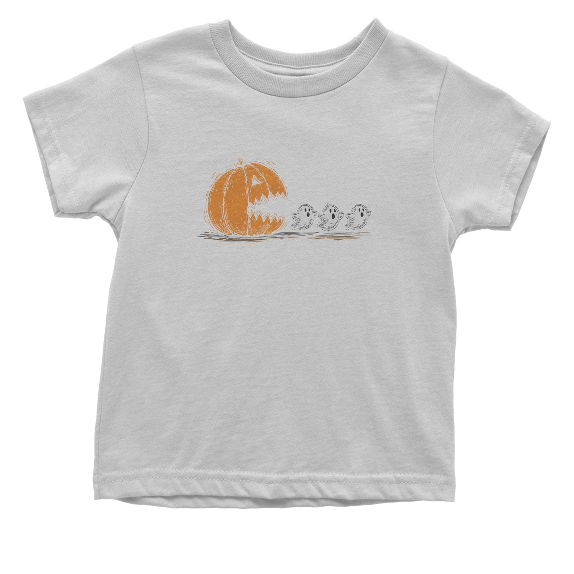 Pumpkin Pacman Chasing Ghosts Halloween Infant One-Piece Romper Bodysuit Or Toddler T-shirt White