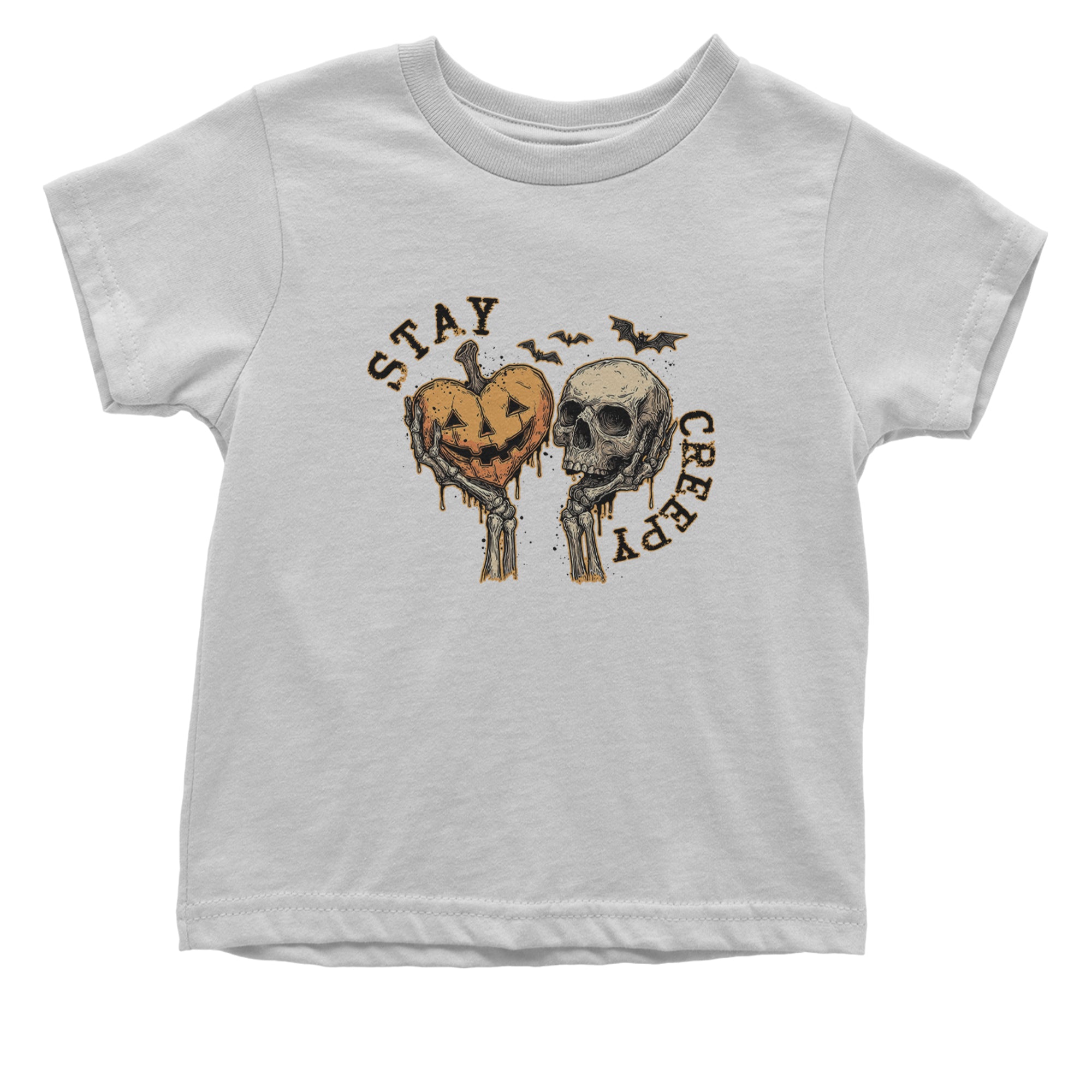 Stay Creepy Skull and Pumpkin Halloween Infant One-Piece Romper Bodysuit Or Toddler T-shirt White