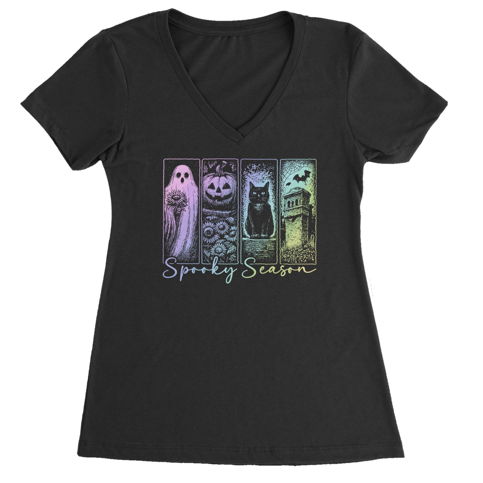 Spooky Season Cute Pastel Halloween Design Ladies V-Neck T-shirt Black